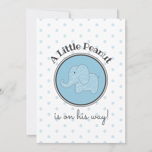 Invitation Petit Arachide Eléphant Bleu Simple bébé Garçon Do (Devant)