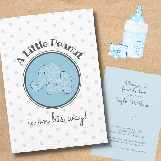 Invitation Petit Arachide Eléphant Bleu Simple bébé Garçon Do