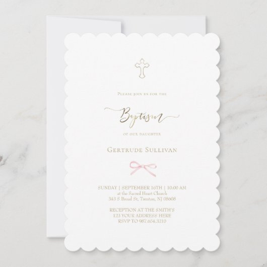 Invitation petit arc rose | Baptême (Devant)
