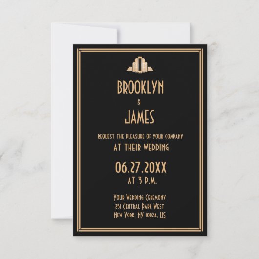 Invitation Petit Art Déco Noir Grand Gatsby Mariage Invite (Devant)