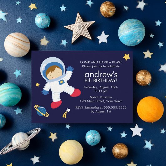 Invitation Petit astronaute Espace Extérieur Thème Anniversai