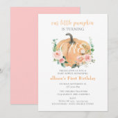 Invitation Petit automne Citrouille Aquarelle fille 1er anniv (Devant / Derrière)