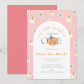 Invitation Petit automne Citrouille Aquarelle fille 1er anniv (Devant / Derrière)