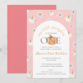 Invitation Petit automne Citrouille Aquarelle fille 1er anniv (Devant / Derrière)