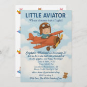 Invitation Petit Aviateur Anniversaire mignon Avion enfant (Devant / Derrière)
