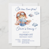 Invitation Petit avion pilote temps volée anniversaire (Devant)