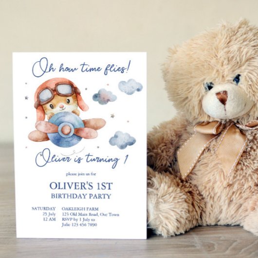 Invitation Petit avion pilote temps volée anniversaire