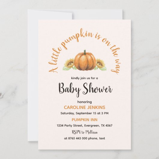 Invitation petit baby shower à citrouille (Devant)