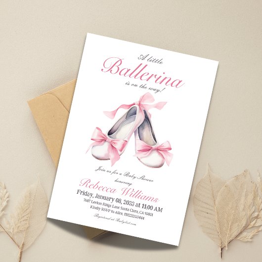 Invitation Petit Baby shower Ballerina Pink Bow Girl
