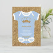 Invitation Petit Baby shower Bleu Bébé et Royal Gold (Debout devant)