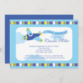 Invitation Petit baby shower bleu mignon de garçon d'avion (Devant / Derrière)