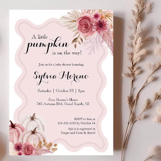 Invitation Petit Baby shower Boho Rose Pimpant Citrouille