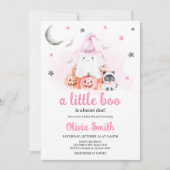 Invitation Petit Baby shower Boo d'Halloween rose (Devant)
