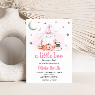 Invitation Petit Baby shower Boo d'Halloween rose