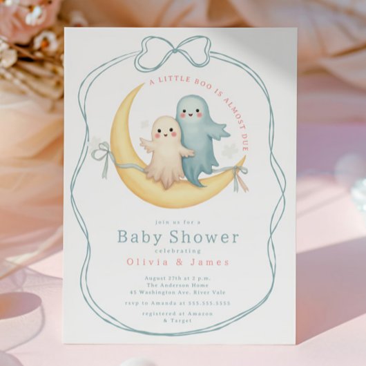 Invitation Petit Baby shower Boo Ghost Couple
