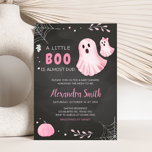 Invitation Petit Baby shower Boo Ghost Rose