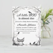 Invitation Petit Baby shower Boo Halloween Raven noir (Debout devant)