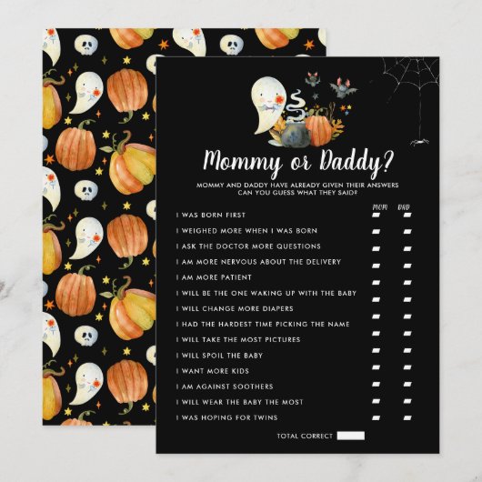 Invitation Petit Baby shower Boo | Jeu maman ou papa (Devant / Derrière)