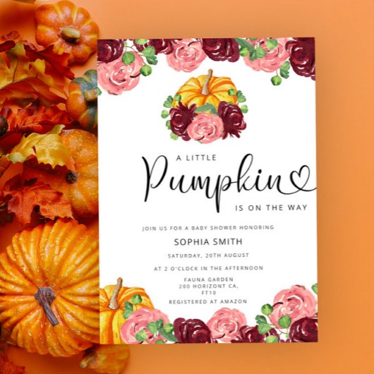 Invitation Petit baby shower bordeaux citrouille