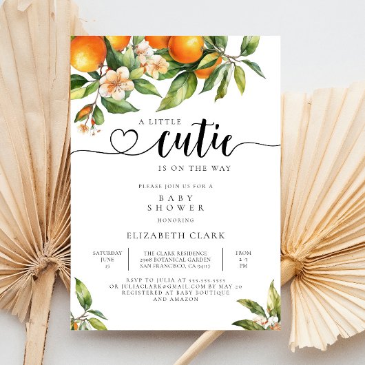 Invitation Petit Baby shower Botanique De Citrus Orange