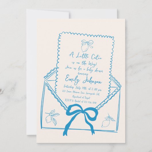 Invitation Petit Baby shower Citron Cutie À Main Tirée (Devant)