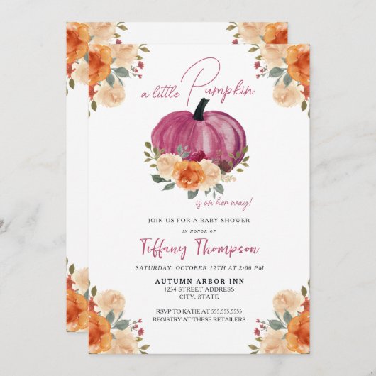 Invitation Petit Baby shower Citrouille (Devant / Derrière)