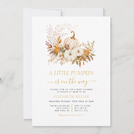 Invitation petit baby shower citrouille (Devant)