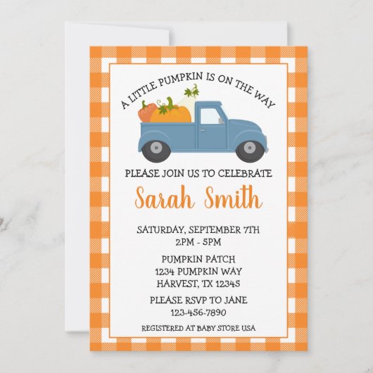 Invitation Petit Baby shower Citrouille (Devant)