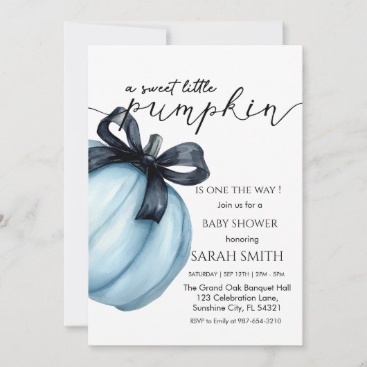 Invitation Petit Baby shower Citrouille bleu doux (Devant)