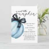 Invitation Petit Baby shower Citrouille bleu doux (Debout devant)