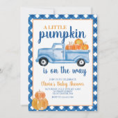Invitation Petit Baby shower Citrouille Camion bleu Automne (Devant)