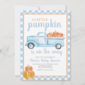 Invitation Petit Baby shower Citrouille Camion bleu Automne (Devant)
