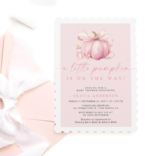 Invitation Petit Baby shower Citrouille fille rose mignonne