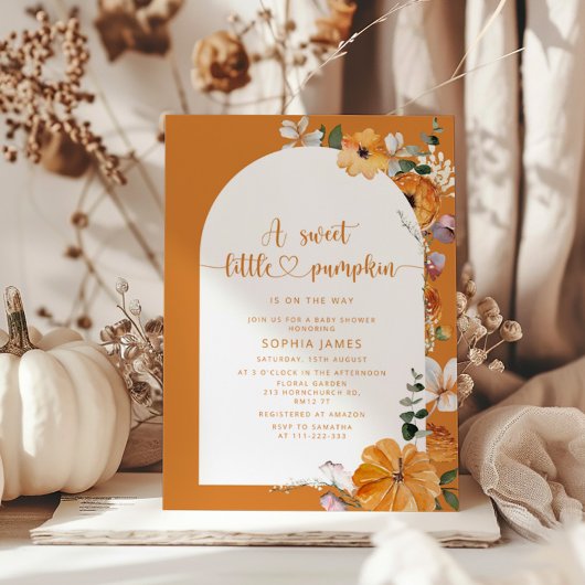 Invitation Petit baby shower citrouille orange brûlé