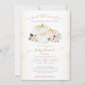 Invitation Petit Baby shower Citrouille rose blanc or fille  (Devant)