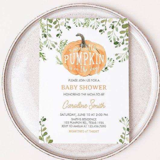 Invitation Petit Baby shower Citrouille verdoyant