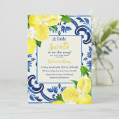 Invitation Petit Baby shower Citrus Citrus de Carrelage bleu (Debout devant)