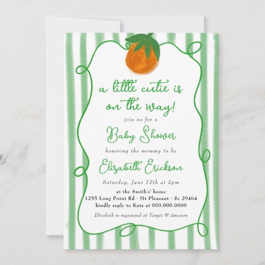 Invitation Petit Baby shower Cutie Citrus Baby shower orange (Devant)