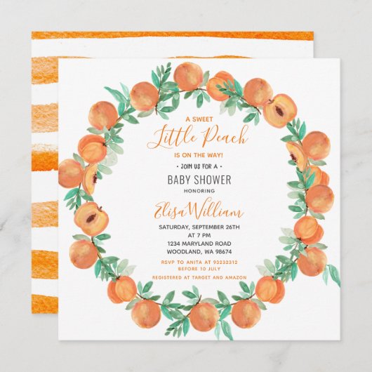 Invitation Petit Baby shower Cutie Peach  (Devant / Derrière)