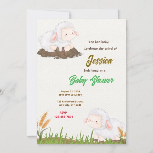 Invitation Petit Baby shower d'agneau (Devant)