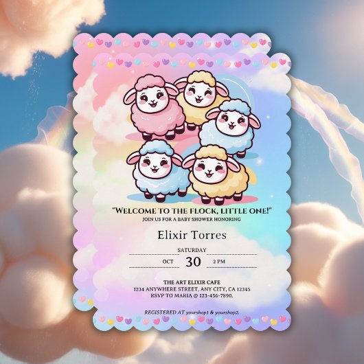 Invitation Petit Baby shower d'agneau Cute Kawaii