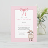 Invitation Petit Baby shower d'agneau rose (Debout devant)
