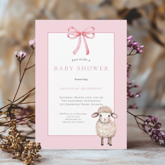 Invitation Petit Baby shower d'agneau rose