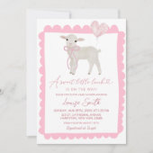 Invitation Petit Baby shower d'agneau rose doux (Devant)