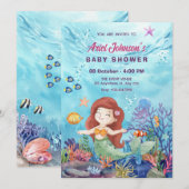 Invitation Petit baby shower d'aquarelle de sirène (Devant / Derrière)