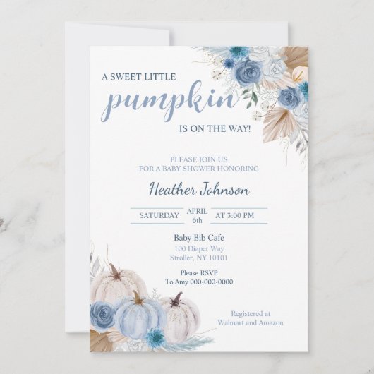 Invitation Petit Baby shower d'automne doux Citrouille (Devant)