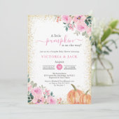 Invitation Petit Baby shower d'automne rose Citrouille (Debout devant)