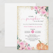 Invitation Petit Baby shower d'automne rose Citrouille (Devant / Derrière)