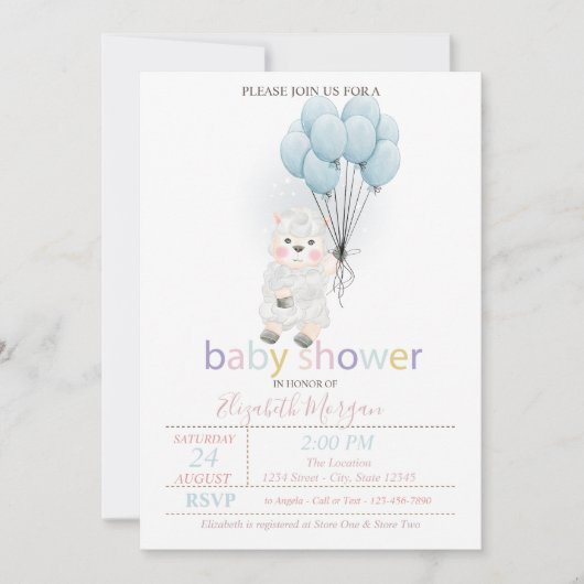 Invitation Petit Baby shower de ballons d'agneau (Devant)