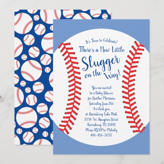 Invitation Petit Baby shower de baseball Slugger (Devant / Derrière)